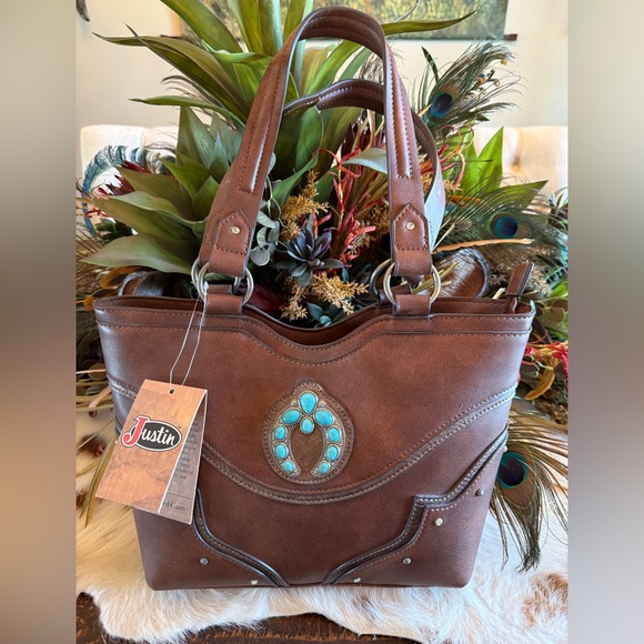 Justin Naja Concho Turquoise Handbag and Wallet Set - Picture 2 of 8